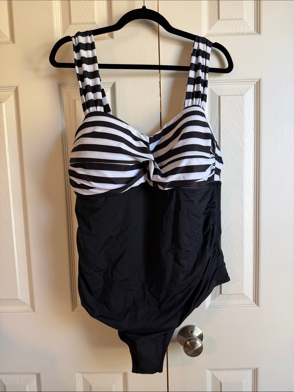 Women’s Black & White Striped Bust One-Piece Swimsuit